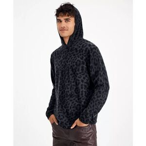 INC International Concepts Men's Cashmere Cheetah-Print Hoodie - Deep Black L